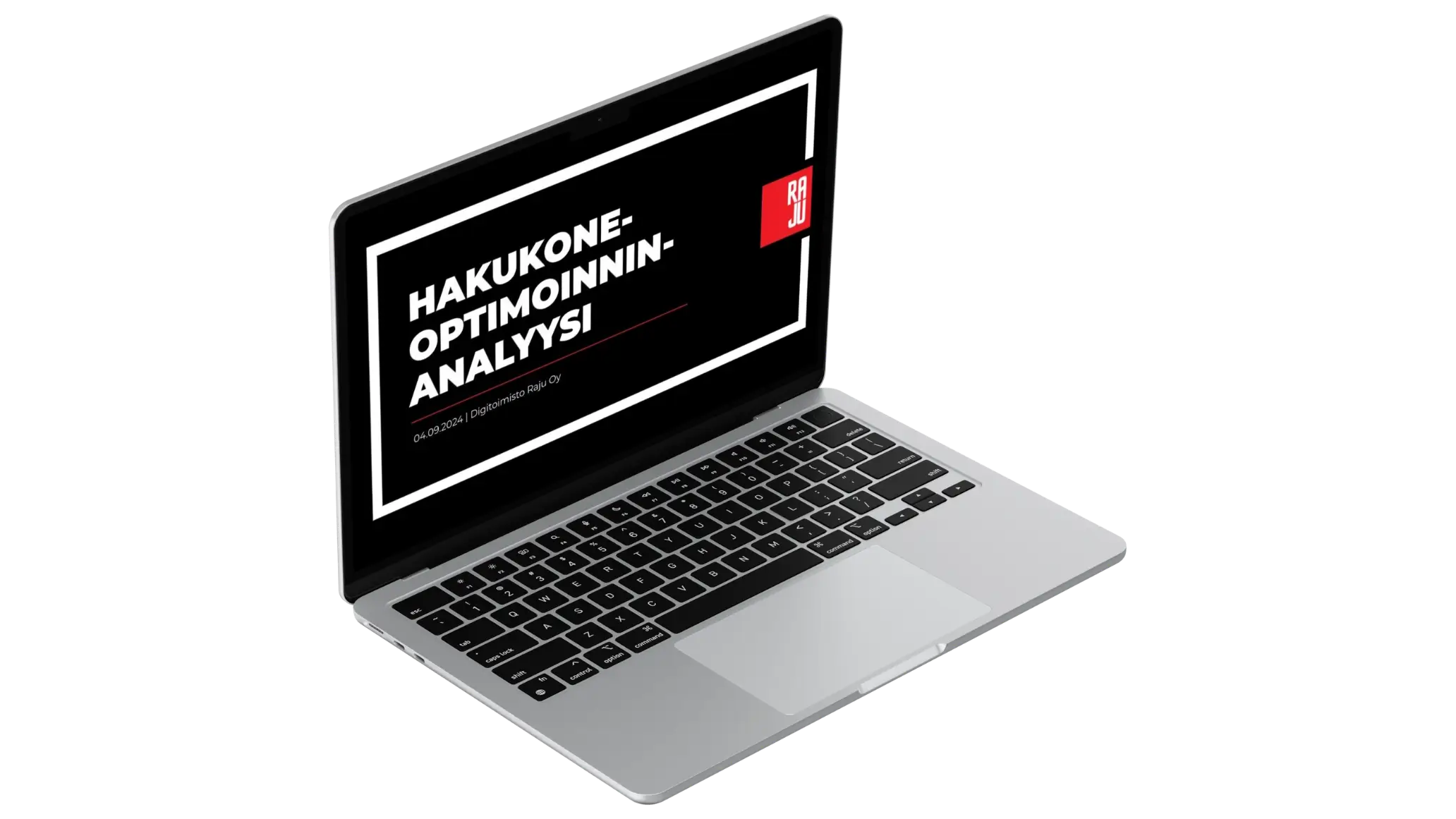 mockup kannettavasta tietokoneesta, jonka näytöllä on Digitoimisto Rajun SEO-audit