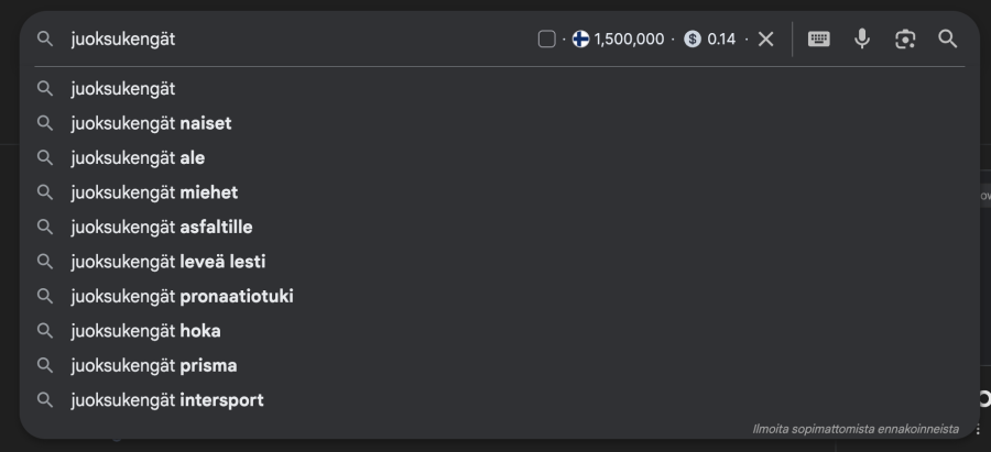 juoksukengat hakuehdotus